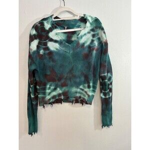 Young Fabulous & Broke YFB blue Distressed Tie Dye Sweater Size S